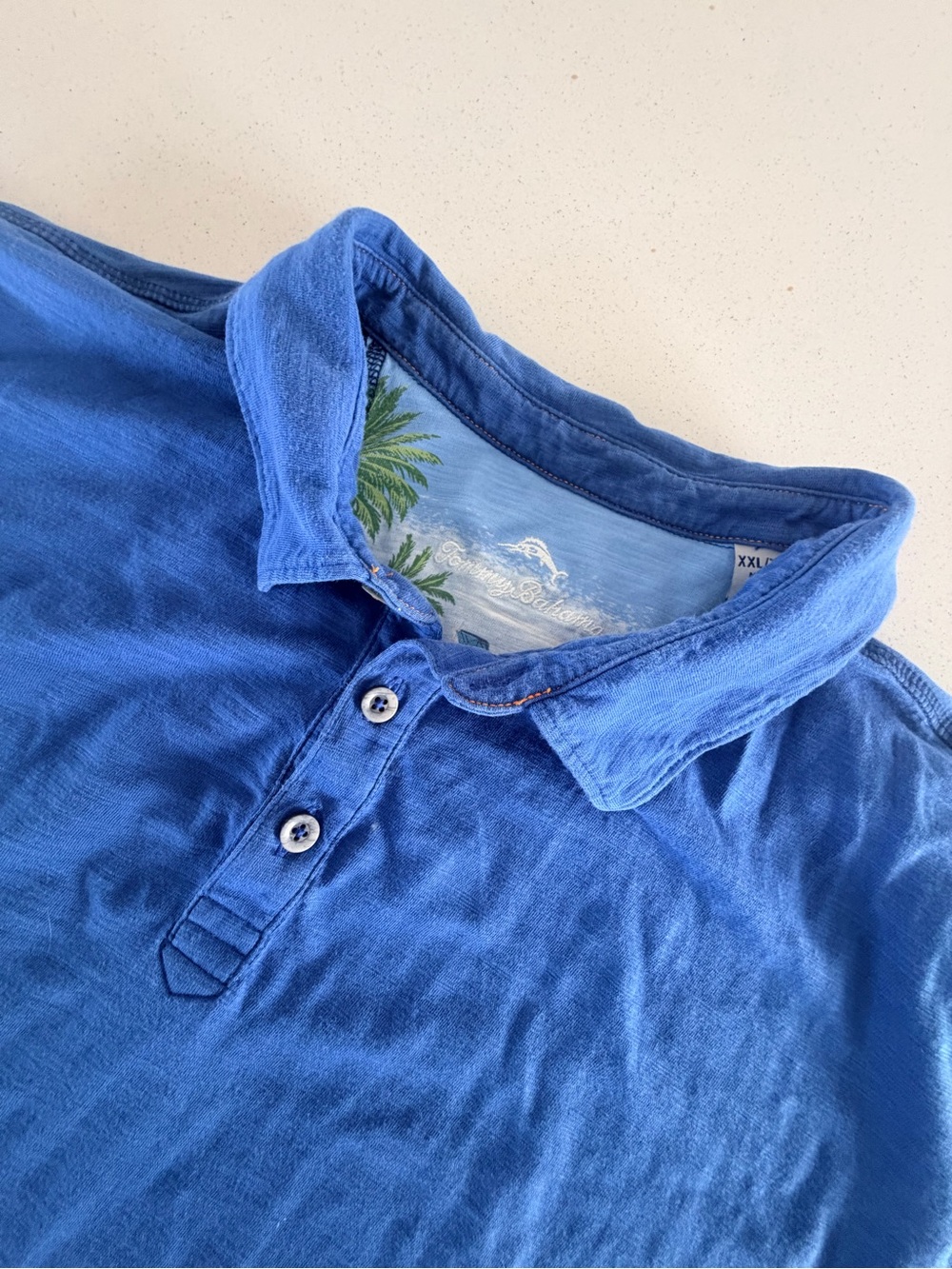 Men's Tommy Bahama Pima Cotton Blue Polo Shirt with Tropical Inner Collar